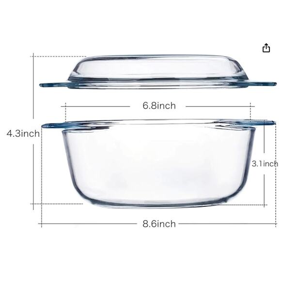 Small Round Glass Casserole Dish with lid- Microwave and Oven Safe - Picture 2 of 6